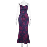 Strap Floral Print Maxi Prom Dress Sexy Mesh Bride Wedding Guest Dress Women Evening Party Dresses Slim XY23605DG-Outfit