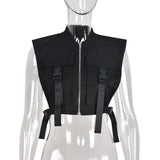 Punk Pockets Buckle Tee Shirt Femme Cropped Jacket Vest Sexy Summer Tops 2022 Women Basic Streetwear Sleeveless Tube