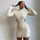 hirigin Sexy Knitted Sweater Dresses Fall Winter Clothes for Women Rave Outfit Backless Long Sleeve Mini Bodycon Birthday