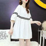 Women Striped Ruffles Baggy Harajuku Kawaii Mini Stylish Short Sleeve Hot Sale Summer Female Dresses Ins New Young