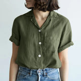 Shirt Solid Color Cotton Linen Pocket