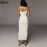 Kliou strap backless sexy bodycon midi long dress new women high waist cotton striped dresses elegant fashion party