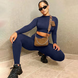 hirigin Women Two Pieces Set Fall Autumn Yoga Suit Sets Long Sleeve T-shirt Crop Tops High Waist Leggings Gym Workout