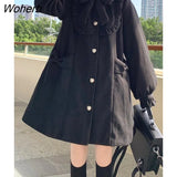 Winter Warm Kawaii Sweet Coat Women White Japanese Cute Long Wool Coat Female Peter Pan Collar Loose Korean Style Overcoat-Outfit