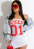 Sexy Off-the-shoulder Sleeveless Letter Print Lace Up Mini Bodycon