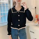 Women Turn Down Collar Fungus Line Sweet Autumn All-match Students Knitting Vintage Large Size 5XL Slender Fashion
