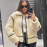 Women's French Stuffed Fur Integrated Biker Lamb Jacket Jacket-Outfit