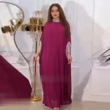 Woherb Middle East Summer New Chiffon Sequins Splicing Half High Collar Casual Women's Big Skirt Women-Outfit
