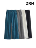 Women Fashion Side Pockets Front Darts Straight Pants Vintage High Waist Zipper Fly Female Trousers Mujer-Outfit