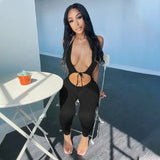 2021 Sleeveless Low-Cut V-Neck Navel Dress Backless Jumpsuit Summer Women Fashion Streetwear Outfits Romper
