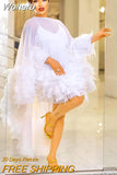 White Mesh Swan Dress African Dresses for Women 2023 Summer Elegant Ladies Birthday Party Club Robe Longue Femmes Vestidos-Outfit