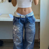 printed washed casual loose trousers low waist pleated jeans women European style autumn and winter 2021 new women