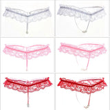 Sexy De Pup Lace Women's T-Thing Thong Trousers Pearl Panties Massage Lingerie Open-File Underwear T-Perspective