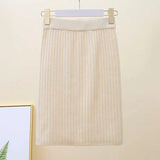 Winter Women Sweater Skirt New 2021 Knitted Midi Skirts Korean Elastic High Waist Elegant Autumn Split Fork Black