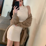 Version Of Summer Dress New Style Slim High-Necked Knitted Dress Sexy Slim Sleeveless Hip Skirt-Outfit