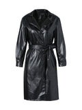Autumn PU Leather Long Sleeve Dress With Belt Black High Waist Sexy V neck Dresses For Office Ladies Elastic Club