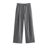Women Fashion Side Pockets Front Darts Straight Pants Vintage High Waist Zipper Fly Female Trousers Mujer-Outfit