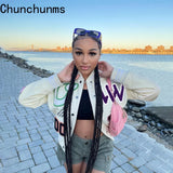 2021 Women's Autumn Winter Fashion Print Double Thread Baseball Jacket Casual Loose White Buttons Women Coats Contrast