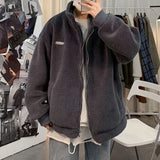 Lamb Velvet Jacket Men Zipper Stand Collar Short Cardigan Coat Autumn Winter Loose Casual Korean Turtleneck Fashion Female