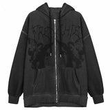 Harajuku Women's Jacket Coat Hip Hop Y2K Angel Dark Print Hoodies Coat Streetwear Autumn Punk Zip Up Hooded Sweatshirt