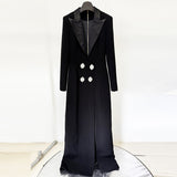 Star Fashion Diamond-Tender Button Deep V Suit Collar Open Fork Dress Dress Long