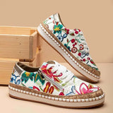New Women Sneakers Elegant Floral Printed Lace Up Female Flat Shoes Fashion Round Toe Lady Vulcanized Shoes Women Casual