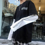 Harajuku Black white Hip Hop T-shirts Men Women Spring Couple Long Sleeve Loose T Shirt Casual Letter Print Tshirts