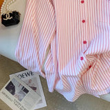 Blouses for Women Fashion 2023 New Spring Korean Turn Down Collar Long Sleeves Striped Shirts Casual Female Tops-Outfit