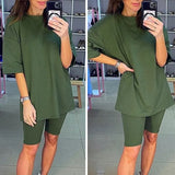 Solid Outfits Women's Two Piece Suit with Belt Home Loose Sports Tracksuits Fashion Bicycle Summer Hot Suit