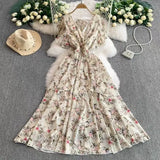 Crumlore Spun Dress Summer New Waists Thin Temperament Orange Trussed French Retro Punut Fairy