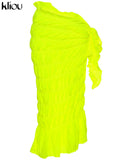 Kliou Pleated Woven Skirt For Women Harajuku Sexy Oversized Casual Clothing Irregular Shape Side Lace Casualwear Female
