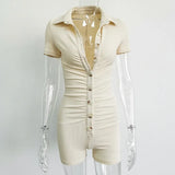 Y2K Rib Knit Button Playsuits Women Summer Turn-down Collar Bodycon Short Jumpsuit Romper Femme Polo Neck Sport
