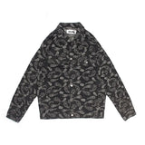 Cashew Print Jeans Jacket Men Lapel Loose Casual Windbreaker Bomber Jacket Veste Homme Streetwear Denim