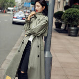Style Double-Breasted Long Women Trench Coat Belted with Flaps Spring Autumn Lady Windbreaker Duster Coat Female