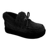 Women Cotton Shoes Casual Slip on Warm Suede Plush Snow Boots Cute Bowknot Fluffy Thick Bottom Flat Platform Ankle