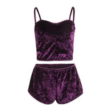 Hot Women 2 piece set Velvet Sleepwear Sexy Spaghetti Strap Shorts Pajamas Suit Ladies Casual Sleepwear Female Pajama Party