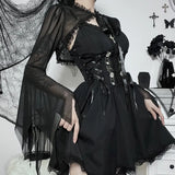 Long Sleeves Smock Vintage Black Lace One Shoulder Grudge Aesthetic Overall Y2K Luxury Coquette Party Sexy Crop Top CF22194-Outfit