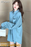 Oversized Blue Shirts Womens Spring Autumn Blouses Fashion OL Blusa Tops Casual Solid Long Sleeve White Shirt Oversize-Outfit