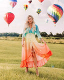 INSPIRED rainbow HIGH LOW DRESS V-neck Tiered ruffle trim Summer dress holiday long beach dress 2020 chic boho dress