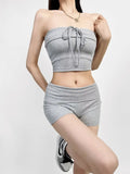 Trendy Women's Dress Sexy Flanging Tie Short Style Small Wipes + Waist Lift Hip Slimming Shorts Two Suits-Outfit