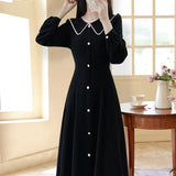 Woherb Summer Dress Long Sleeves Large Size Hepburn Wind Reduce Age, High Waist Show Thin Black Medium Long Fashion Skirt Woman-Outfit