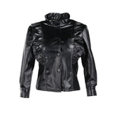 Autumn PU Leather Long Sleeve Dress With Belt Black High Waist Sexy V neck Dresses For Office Ladies Elastic Club