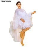 White Mesh Swan Dress African Dresses for Women 2023 Summer Elegant Ladies Birthday Party Club Robe Longue Femmes Vestidos-Outfit