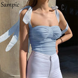 Sexy Women Casual Bandage Mini Vest Crop Tops Strap White Black Summer 2021 Chiffon Ladies Blackless Bustier Tank