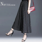 Waist Chiffon Wide Leg Women Pants Autumn Ankle Length Polka Dot Female