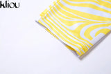 Kliou Casual Two Piece Set Women Sporty Sleeveless Crop Top+Skinny Print Leggings Matching Outfit Female Concise Cool