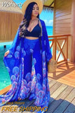 Piece Set Women Tracksuit Summer Clothes African Dresses for Women Chiffon Print Long Dress Top Wide Leg Pants Suits Outfits-Outfit