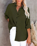 Spring Long Sleeve Casual Linen Cotton Women Blouse Elegant Turn-down Collar Buttons Shirt Office Lady Solid Pocket Loose