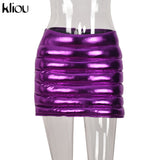 Kliou Shiny Quilted Women Skirt Autumn Fashion Warming Y2K Concise Street Style Clothing High Waist Elastic Female