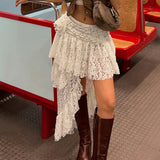 Woherb Design Feeling Girl Gentle Wind Short Skirt Summer New Style Lace Splicing Flower Adornment-Outfit